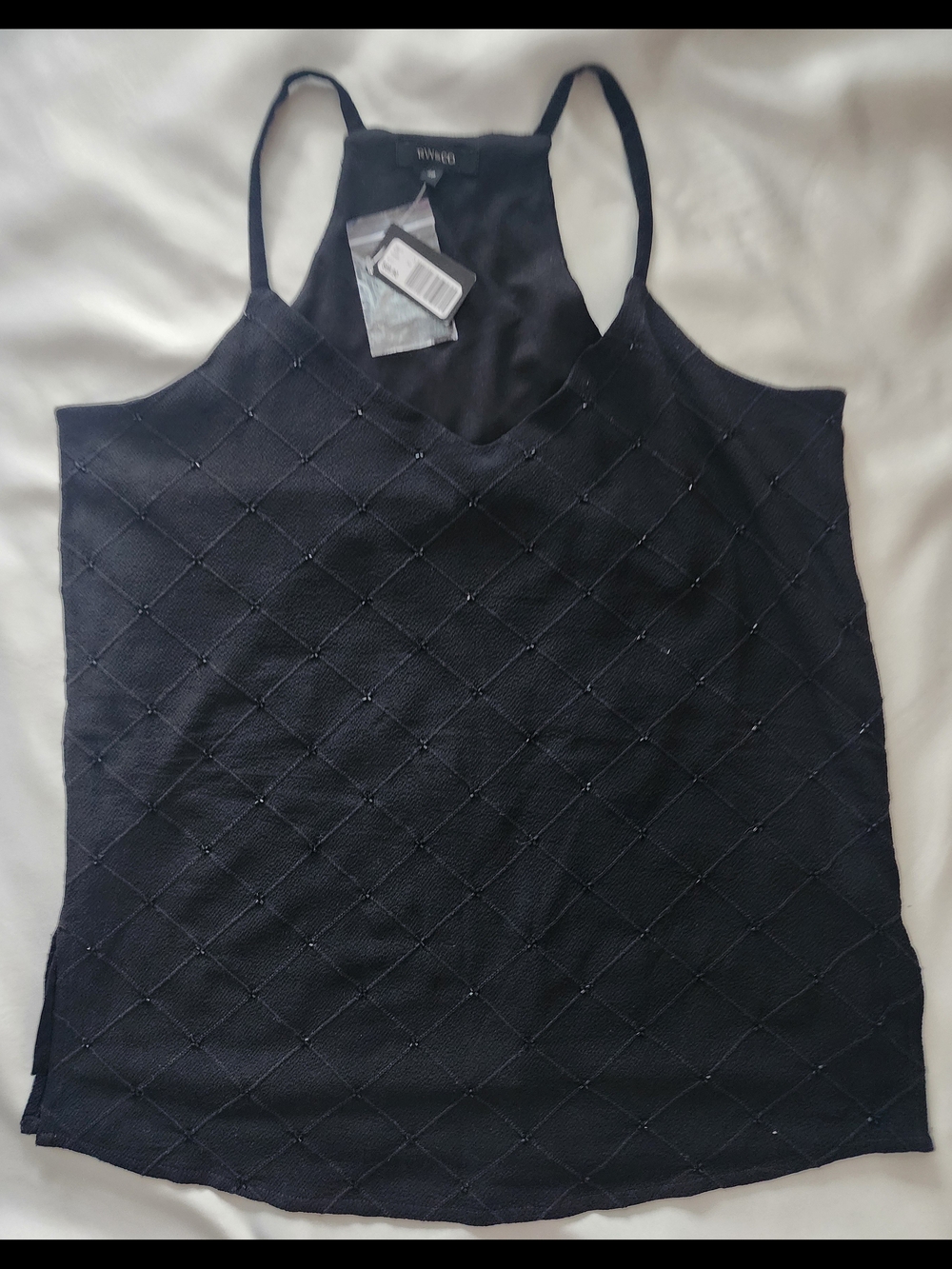 NWT RW&CO. Black Beaded Diamond Pattern Camisole Tank Top S